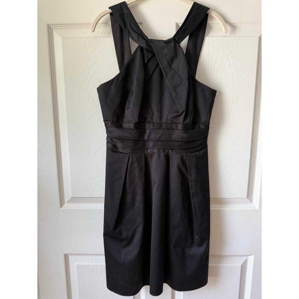 David’s Bridal Little Black Dress Halter Midi Cocktail Dress Pockets Size 6 LBD